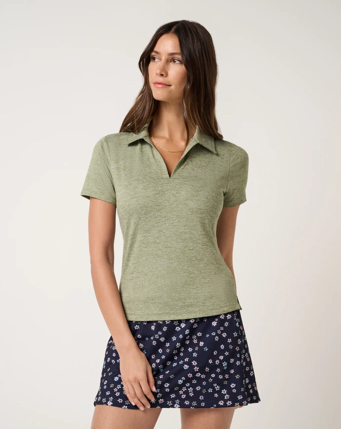 Skyloft Light SS polo - Heather Oil Green